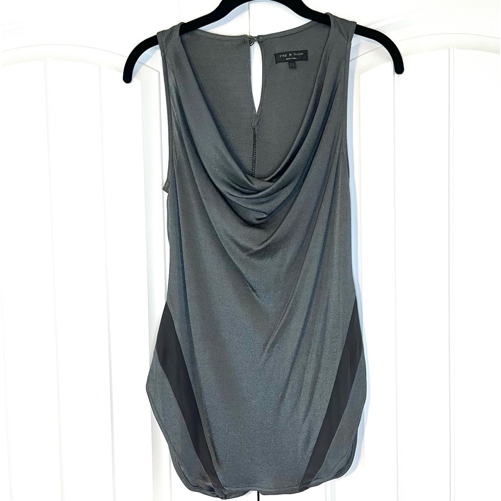 Rag & Bone Silver Metallic Cowl Neck Tank Top Size XS Party Club